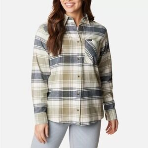 NWT Columbia Calico Basin Flannel Shirt Jacket Womens S‎ Green Plaid Long Sleeve